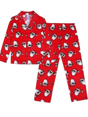 Jellifish Kids Red Santa Face Pajama Set Festive Holiday Sleepwear size L